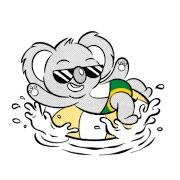 figure of a koala relaxing in the water, looking very cool.